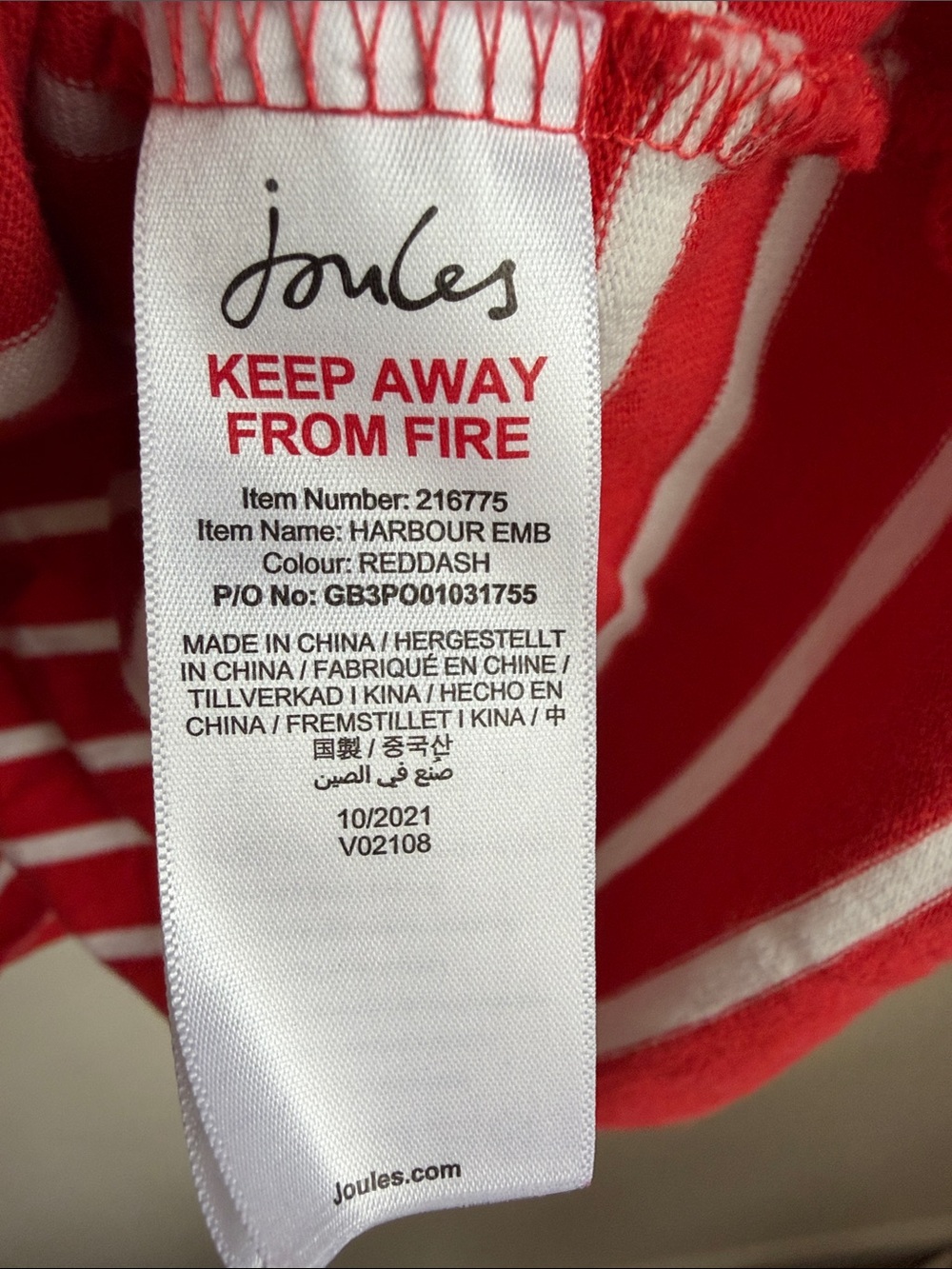 Joules Red & White Striped Long-Sleeve Tee with Dachshund Embroidery - Picture 7 of 10
